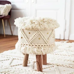 Wohnen Sessel & Hocker|Boho Style Möbel*Boho Style Hocker in Cremeweiß - Puertos