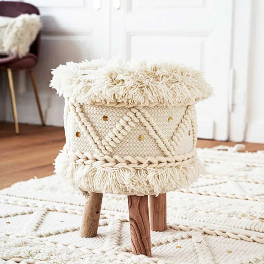 Wohnen Sessel & Hocker|Boho Style Möbel*Boho Style Hocker in Cremeweiß - Puertos