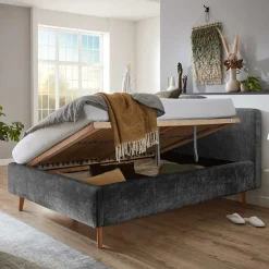 Wohnen Boucle Stauraumbett in Anthrazit - Seen