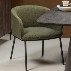 Wohnen Küchenstühle|Esszimmerstühle*Boucle Tischsessel in Dunkelgrün - Norian