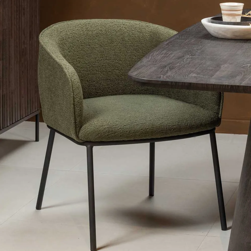 Wohnen Küchenstühle|Esszimmerstühle*Boucle Tischsessel in Dunkelgrün - Norian