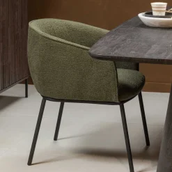 Wohnen Küchenstühle|Esszimmerstühle*Boucle Tischsessel in Dunkelgrün - Norian