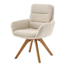 Wohnen Wohnzimmerstühle*Boucle Tischsessel mit Holz Drehgestell - Corpus (2er Set)
