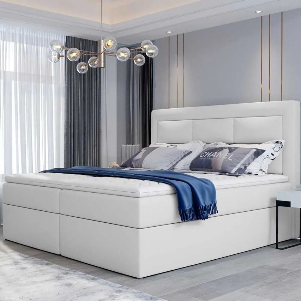 Wohnen Boxbett in Weiß Kunstleder - Larvito