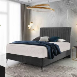 Wohnen Boxspring Bett in Dunkelgrau Velours - Gaddy