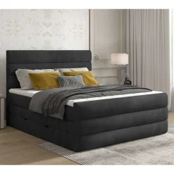 Wohnen Jugendbetten*Boxspringbett in Dunkelgrau Samt - Batros