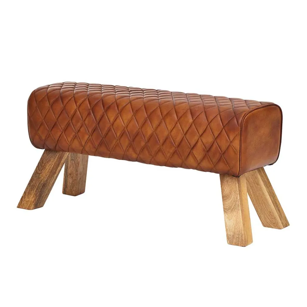 Wohnen Braune Polsterbank mit Leder in Rautensteppung - Avetha