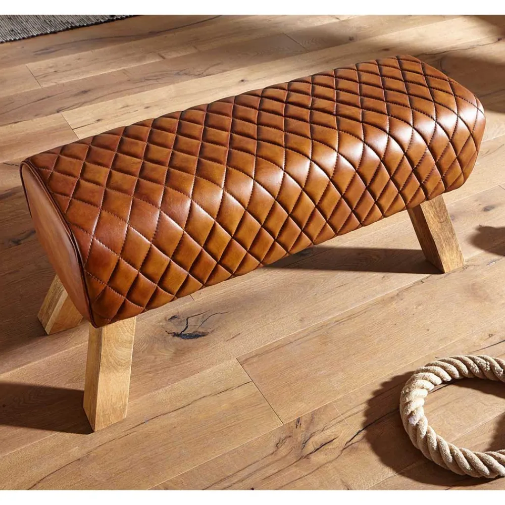 Wohnen Braune Polsterbank mit Leder in Rautensteppung - Avetha