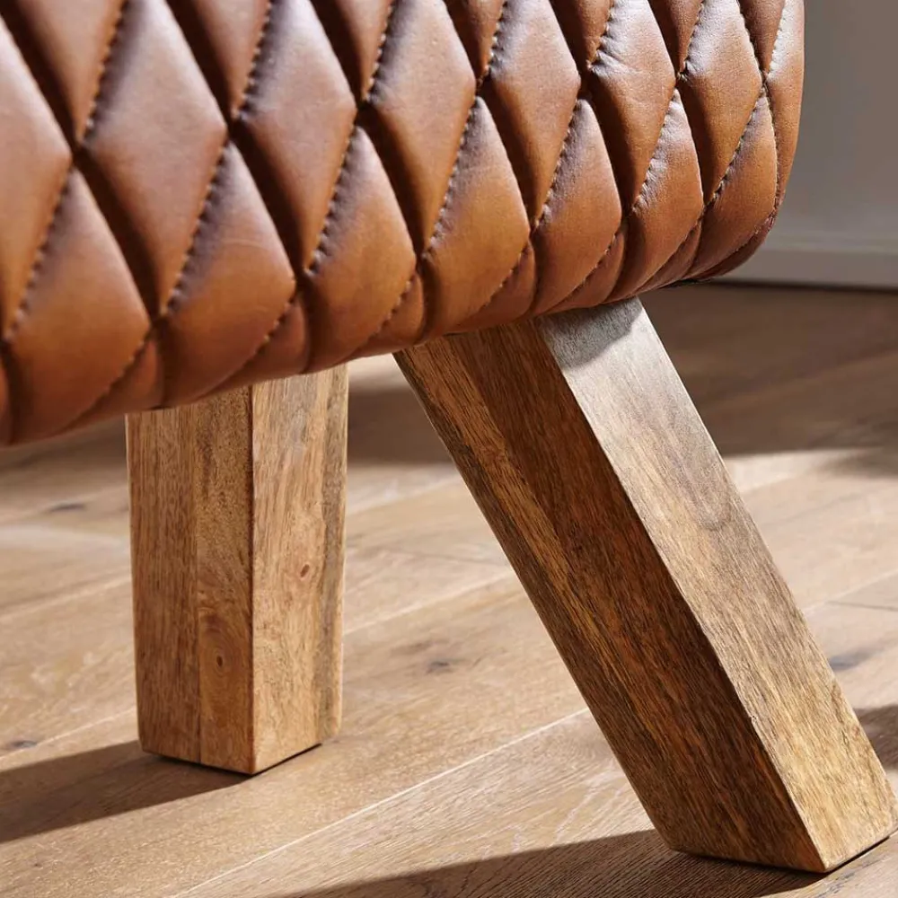 Wohnen Braune Polsterbank mit Leder in Rautensteppung - Avetha