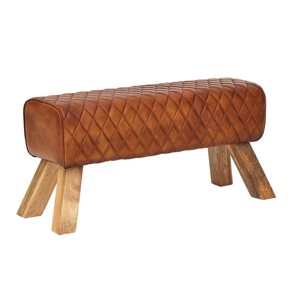 Wohnen Braune Polsterbank mit Leder in Rautensteppung - Avetha