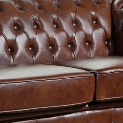 Wohnen Chesterfield Möbel|Küchen-Essgruppen*Braune Polstergarnitur aus Echtleder - Pluna (dreiteilig)