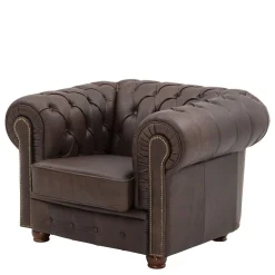 Wohnen Braune Möbel|Sessel & Hocker*Brauner Chesterfieldsessel mit Lederbezug - Pluna