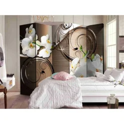 Wohnen Wohnzimmer-Regale|Paravents*Brauner Design Paravent mit Orchideen - Armele