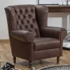 Wohnen Sessel|Chesterfield Möbel*Brauner Federkernsessel mit Lederbezug - Chesterfield - Esmea