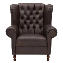 Wohnen Sessel|Chesterfield Möbel*Brauner Federkernsessel mit Lederbezug - Chesterfield - Esmea
