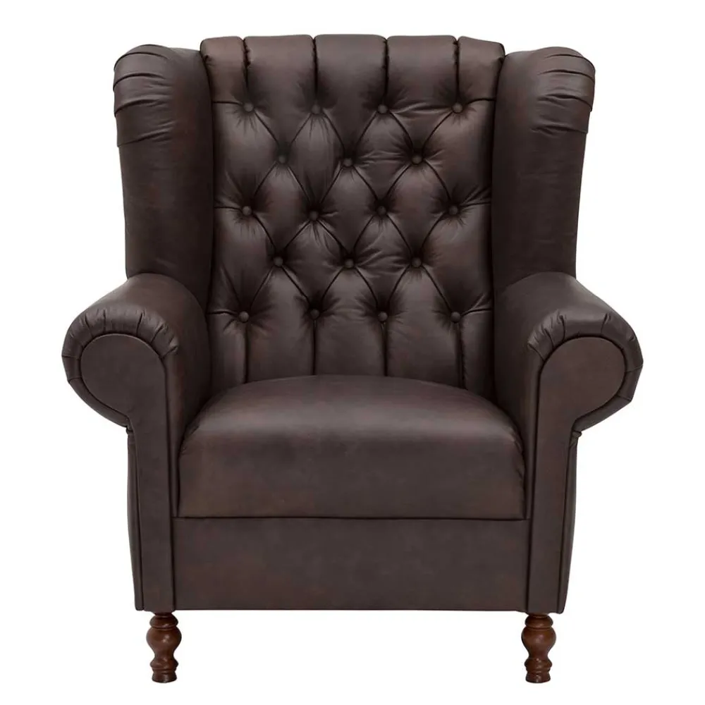 Wohnen Sessel|Chesterfield Möbel*Brauner Federkernsessel mit Lederbezug - Chesterfield - Esmea