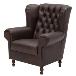 Wohnen Sessel|Chesterfield Möbel*Brauner Federkernsessel mit Lederbezug - Chesterfield - Esmea