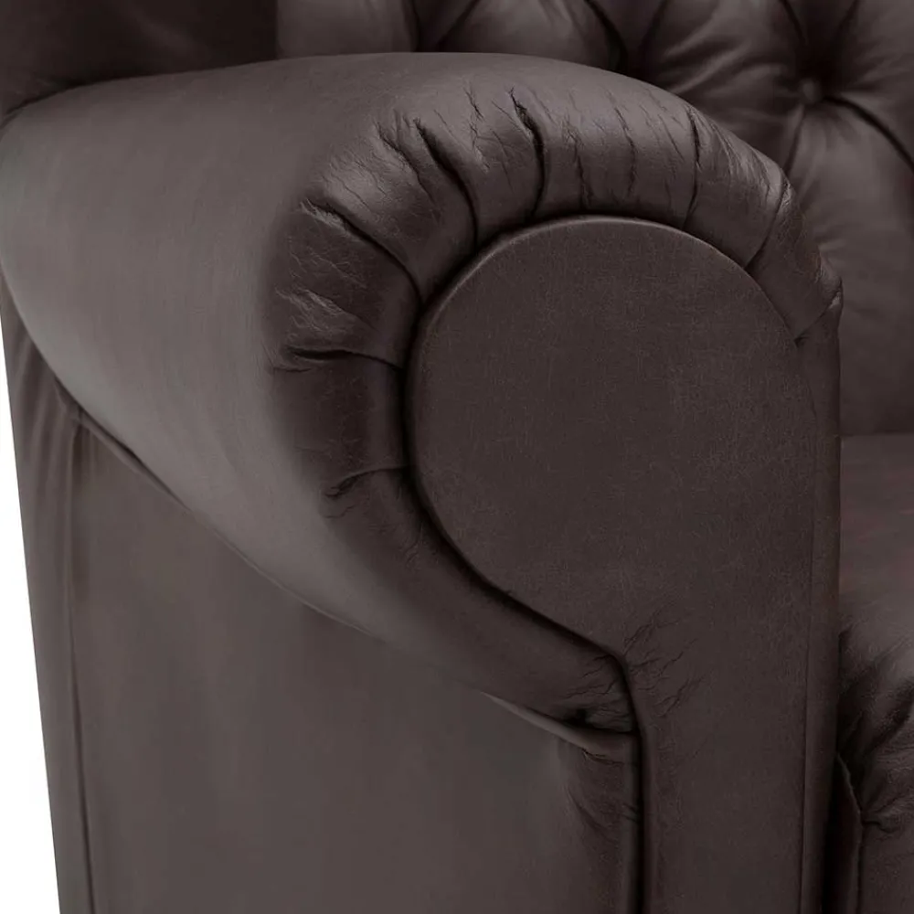 Wohnen Sessel|Chesterfield Möbel*Brauner Federkernsessel mit Lederbezug - Chesterfield - Esmea