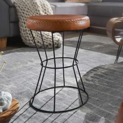 Wohnen Sessel & Hocker|Barhocker*Brauner Lederhocker mit rundem Sitz - Cintago