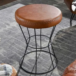 Wohnen Sessel & Hocker|Barhocker*Brauner Lederhocker mit rundem Sitz - Cintago