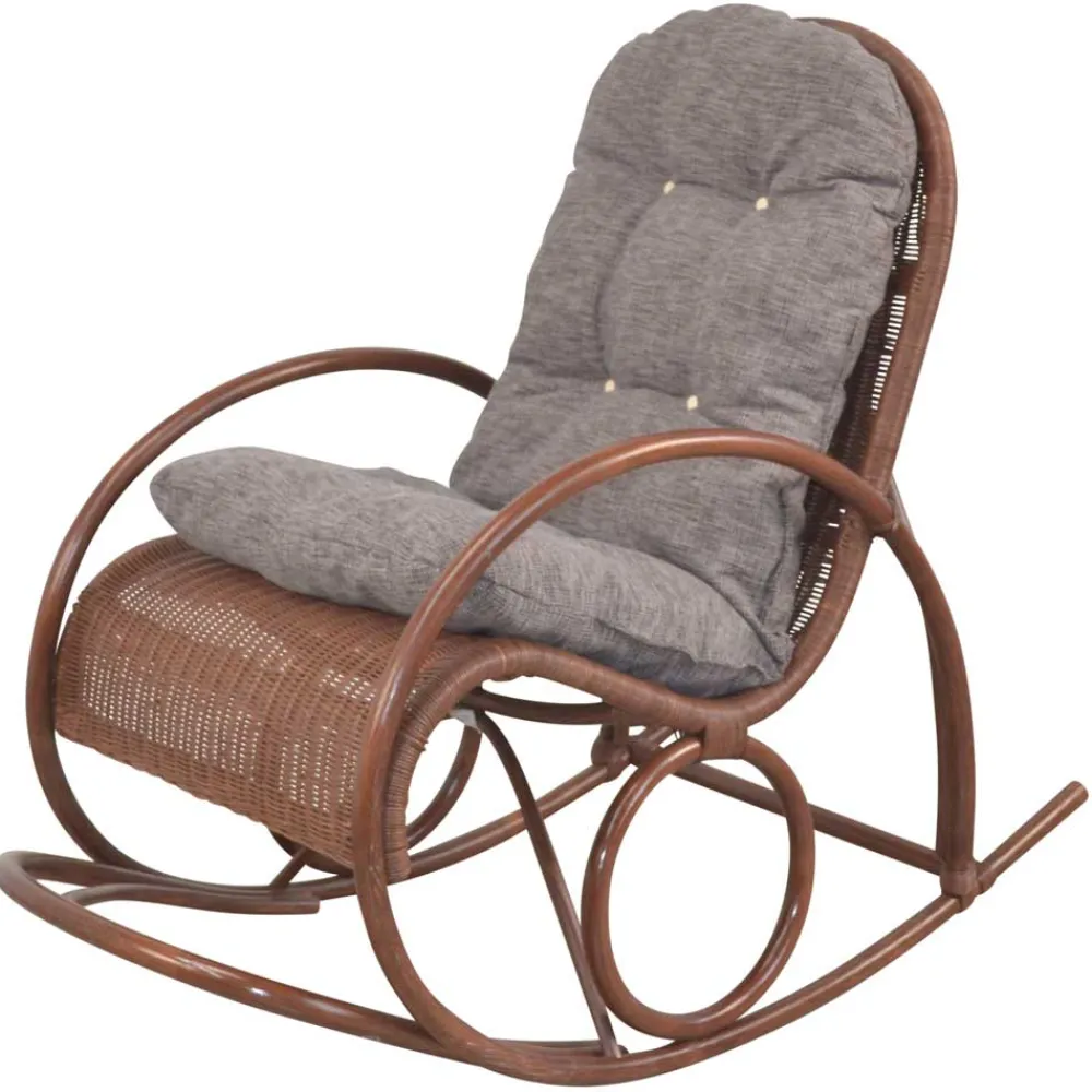 Wohnen Rattanmöbel*Brauner Schaukelstuhl aus lackiertem Rattan - Asalion