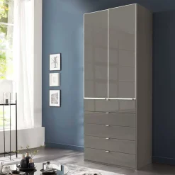 Wohnen Jugendzimmerschränke*Brauner Schlafzimmerschrank mit Glasfront - Madita