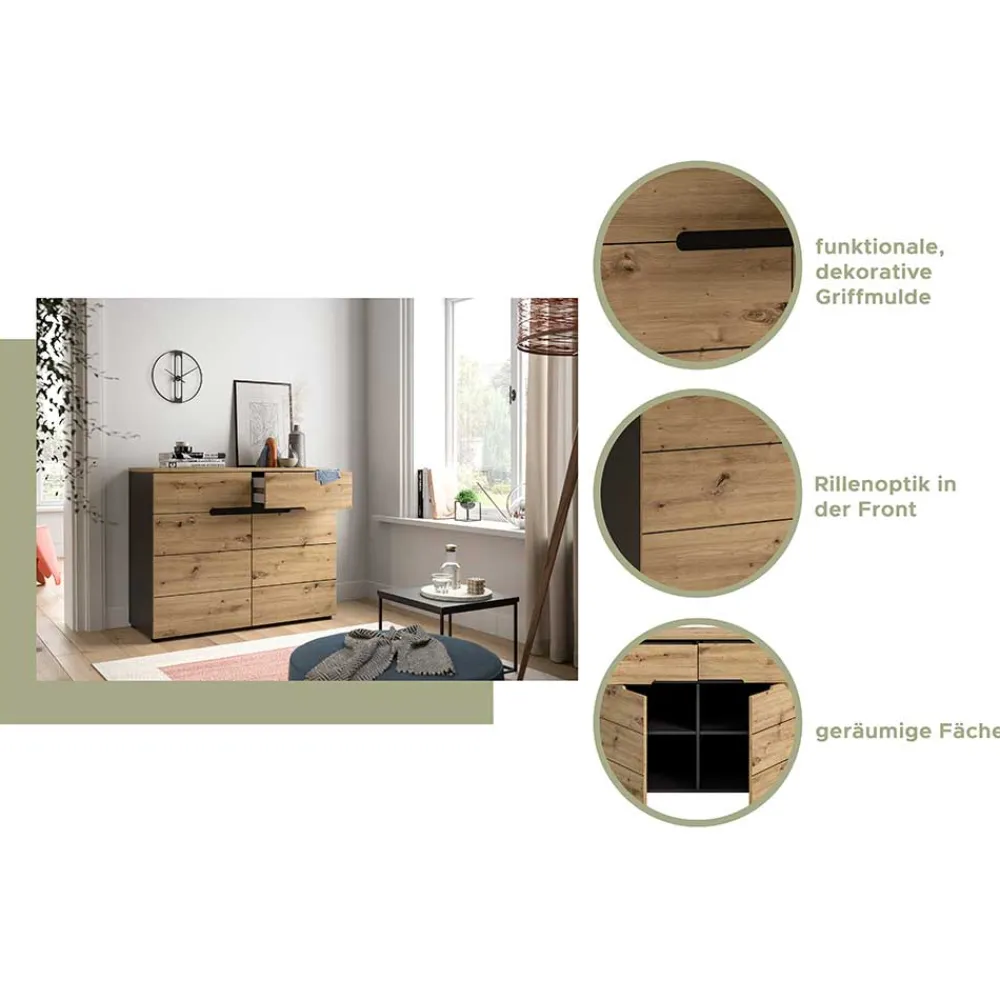 Wohnen Flurkommoden*Breite Flurkommode mit zwei Schubladen - Norja