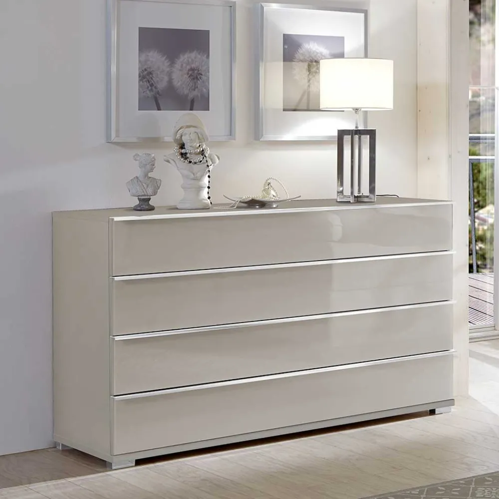 Wohnen Küchenschränke|Sideboards*Breite Kommode in Hellgrau mit Glasfront - Nucina