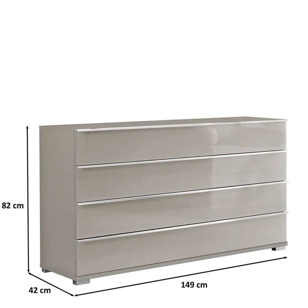 Wohnen Küchenschränke|Sideboards*Breite Kommode in Hellgrau mit Glasfront - Nucina