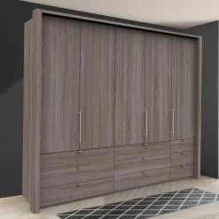 Wohnen Breiter Kleiderschrank in Eiche Dunkel - Crenba