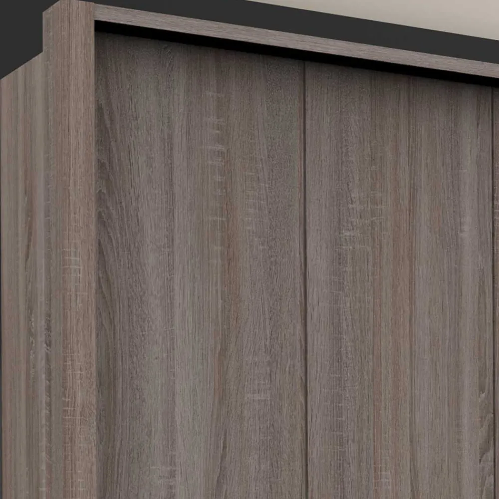 Wohnen Breiter Kleiderschrank in Eiche Dunkel - Crenba