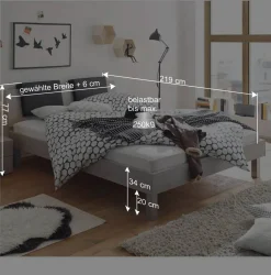 Wohnen Breites Bett Cabelia in Beton Optik Dekor Grau