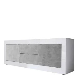 Wohnen Breites TV Board in Weiß HG & Betonoptik - Narandu