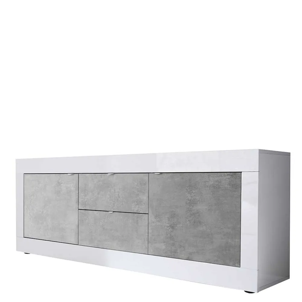 Wohnen Breites TV Board in Weiß HG & Betonoptik - Narandu