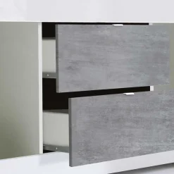 Wohnen Breites TV Board in Weiß HG & Betonoptik - Narandu