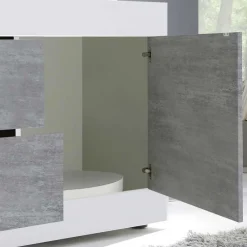 Wohnen Breites TV Board in Weiß HG & Betonoptik - Narandu