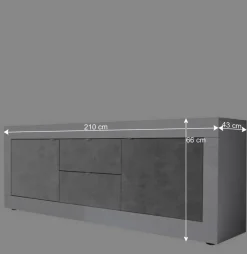 Wohnen Breites TV Board in Weiß HG & Betonoptik - Narandu