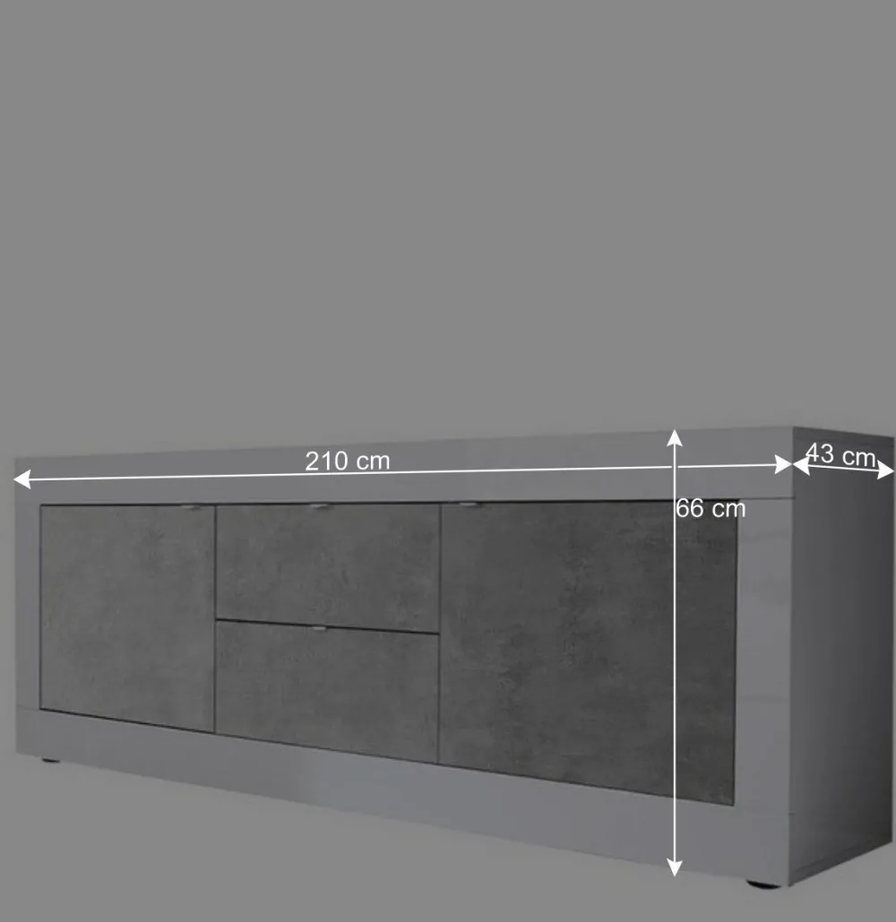 Wohnen Breites TV Board in Weiß HG & Betonoptik - Narandu
