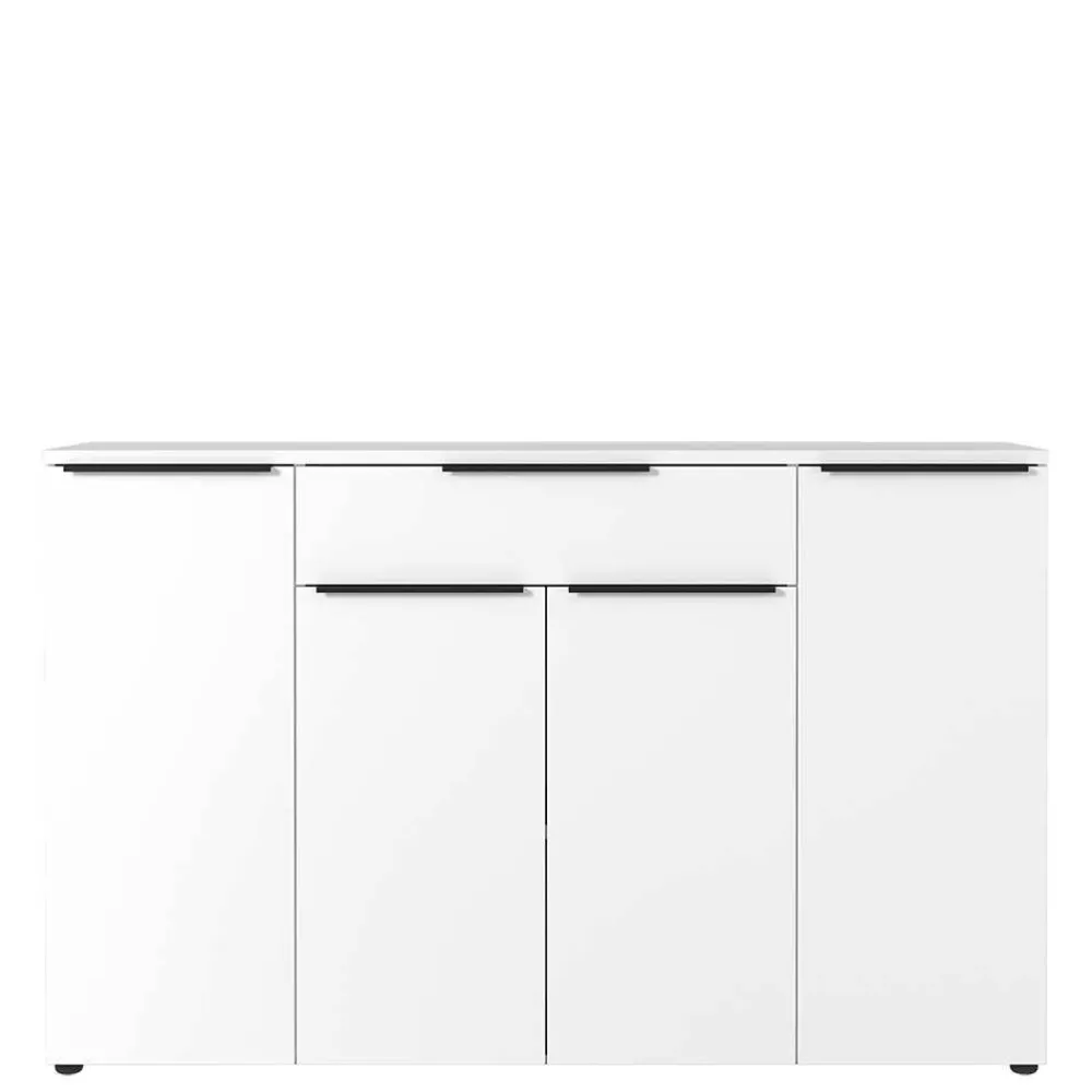 Wohnen Weiße Möbel|Küchenschränke*Büro Highboard in Weiß mit schwarzen Griffen - Sparkle