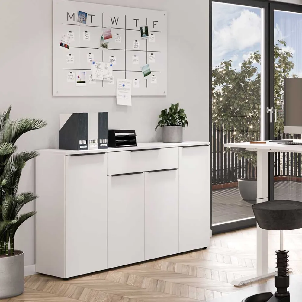 Wohnen Weiße Möbel|Küchenschränke*Büro Highboard in Weiß mit schwarzen Griffen - Sparkle