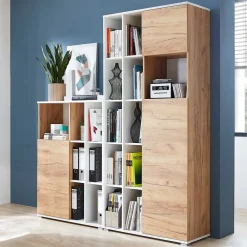 Wohnen Skandinavische Möbel|Home Office Möbel*Büro Regal mit Türen Set - Ziharo (zweiteilig)