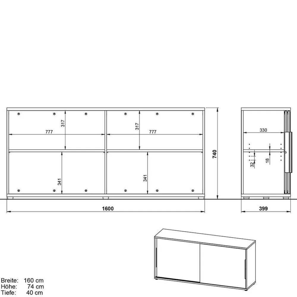 Wohnen Büroschränke*Büro Sideboard mit Schiebetüren - Sparkle