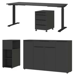 Wohnen Diele Komplett*Büromöbel Set in Dunkelgrau - Tila (vierteilig)