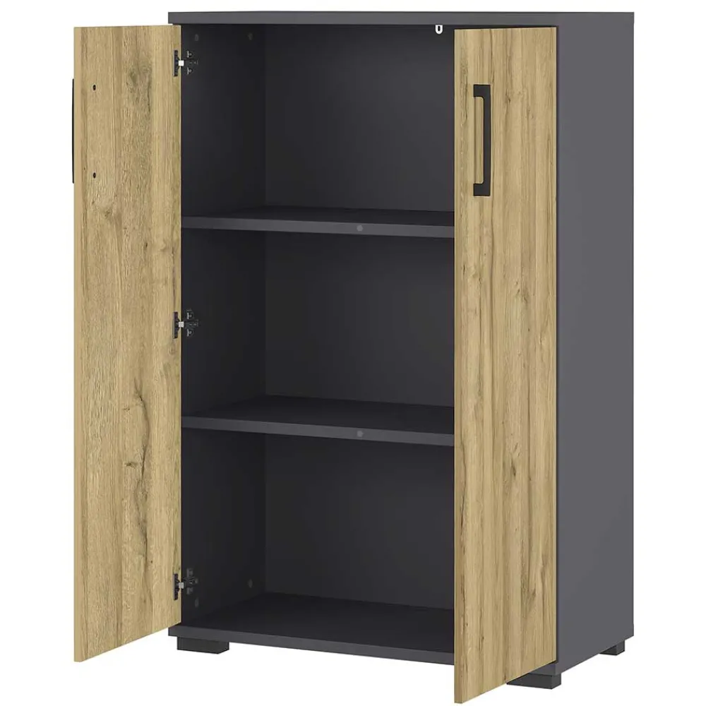 Wohnen Büroschränke*Büroschrank in Wildeiche NB & Dunkelgrau - Disgano I