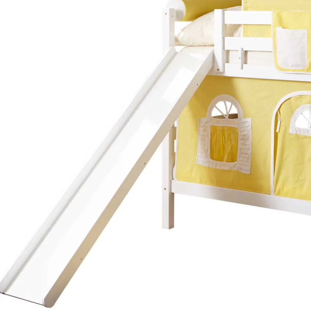 Kinder Wohnen Buche Doppelhochbett in Weiß & Gelb - Linus
