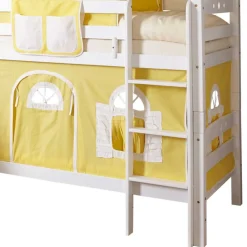 Kinder Wohnen Buche Doppelhochbett in Weiß & Gelb - Linus