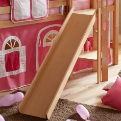 Wohnen Kinderbetten*Buche Kinder Halbhochbett mit Rutsche Podest - Altair