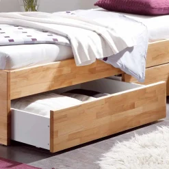 Wohnen Jugendbetten*Buche Massivholzbett Gulmez inklusive Bettkästen mit gedämpftem Selbsteinzug