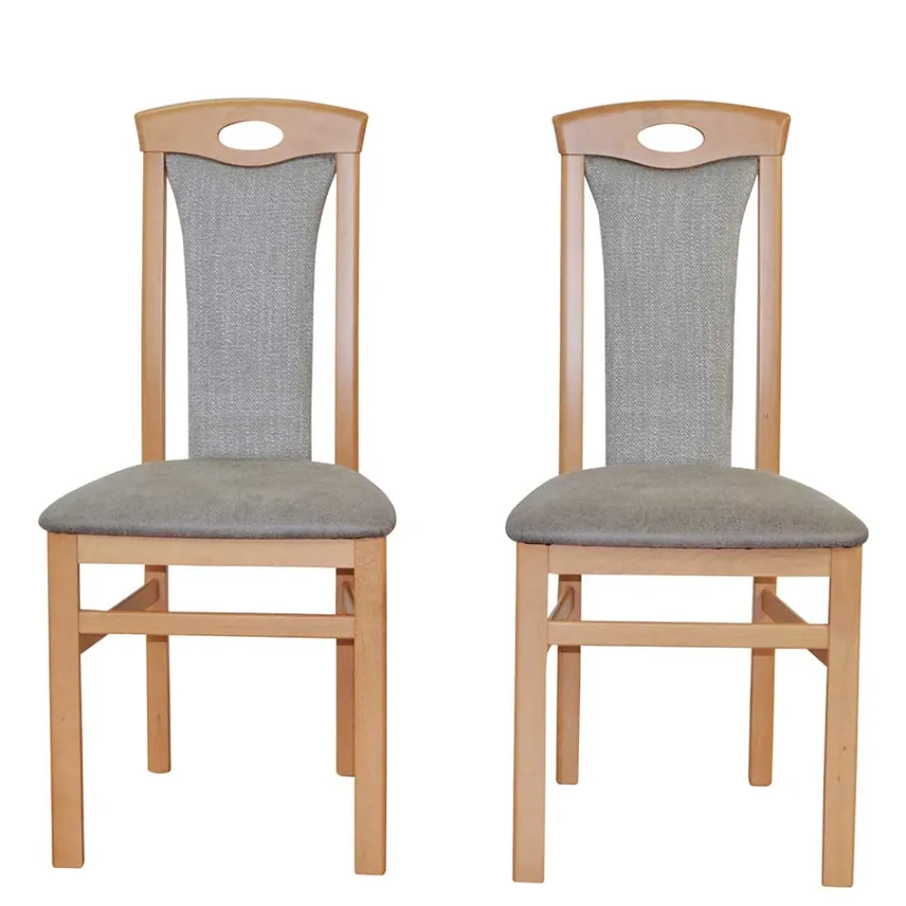 Wohnen Buchenholz Stühle in Natur & Hellgrau - Zandravo (2er Set)