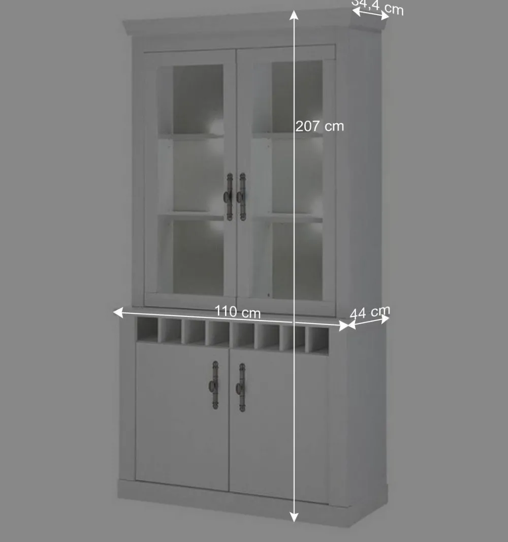 Wohnen Küchenschränke|Esszimmer-Vitrinen*Buffet Vitrine in weißer Holzoptik Pinie - Liancos